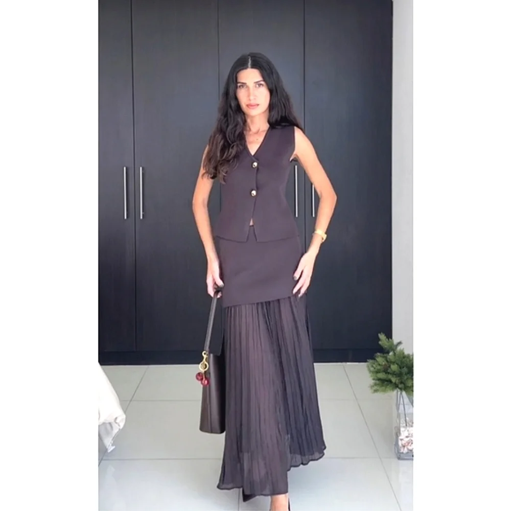 Zara Pleated Mixed Knit Skirt Size M